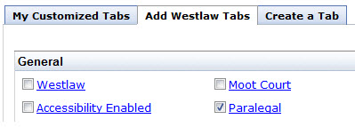 Westlaw: Tab Selection Page